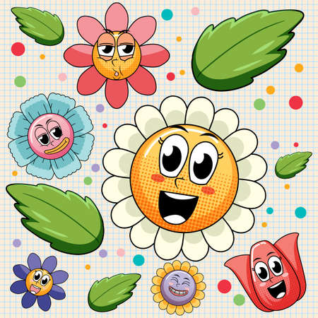 Seamless background design with colorful flowers illustrationの写真素材