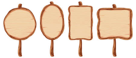 Set of wooden sign banner illustrationのイラスト素材