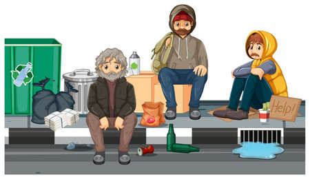 Outdoor scene with homeless people illustrationの写真素材