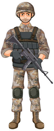 Soldier in uniform cartoon character illustrationのイラスト素材
