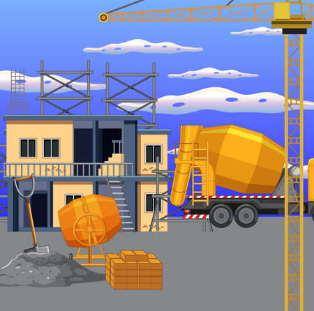 Building construction site scene  illustrationのイラスト素材