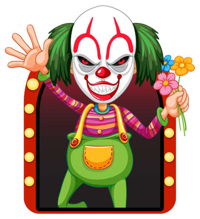 Scary clown holding flowers  illustrationのイラスト素材