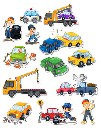 Sticker set of professions characters and objects illustrationのイラスト素材
