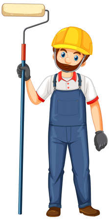 Painter construction worker cartoon character illustrationのイラスト素材
