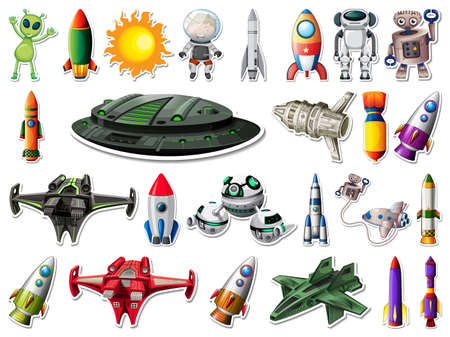 Sticker set of outer space objects and astronauts illustration