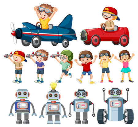 Set of different kids in car toy illustrationのイラスト素材