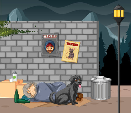 Homeless people in the city illustrationのイラスト素材