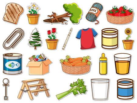 Sticker set of mixed daily objects illustrationのイラスト素材