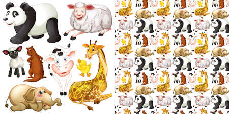 Cute animals cartoon set on white background illustration