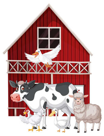 Farming theme with many animals illustrationのイラスト素材