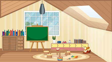Scene with board and books in classroom illustrationのイラスト素材