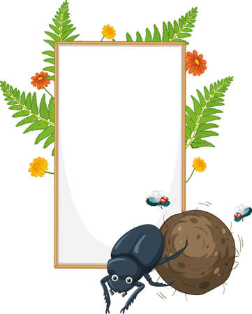 Blank wooden signboard with beetle cartoon illustrationのイラスト素材