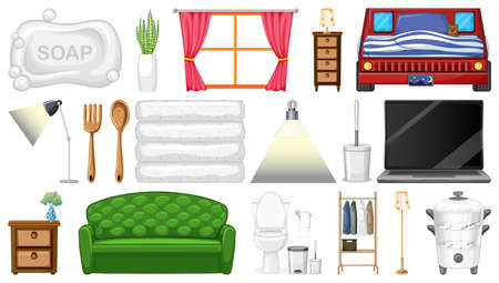 Furniture and household appliances on white background illustrationのイラスト素材