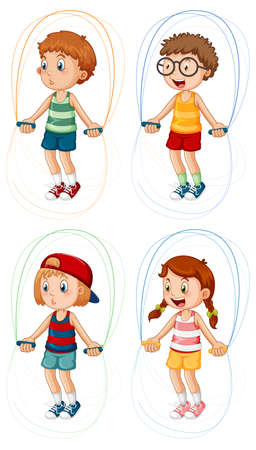 Set of different kids jumping rope illustrationのイラスト素材