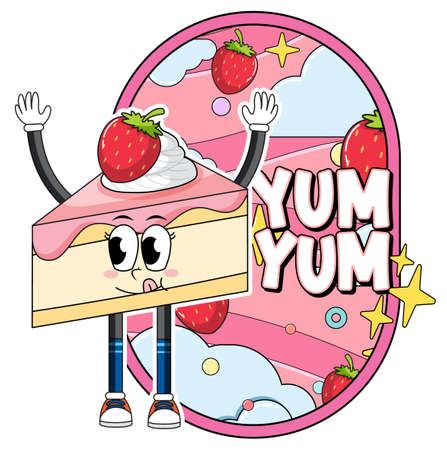 Cake with Yum word expression  illustration