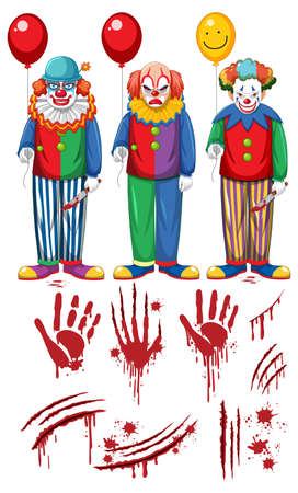 Set of creepy clown characters and elements illustrationのイラスト素材