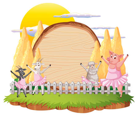 Empty banner template with farm animals illustrationのイラスト素材