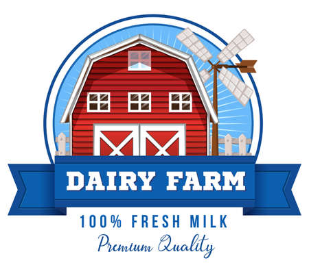 Dairy Farm label with barn cartoon illustrationのイラスト素材
