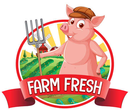 Pig farm fresh logo for pork products illustrationのイラスト素材