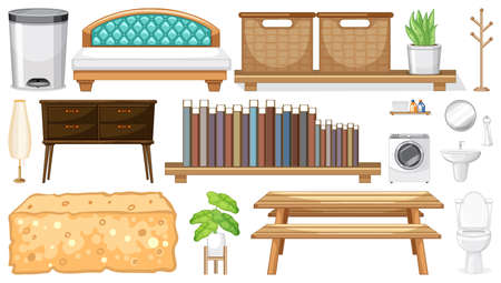 Furniture and household appliances on white background illustrationのイラスト素材