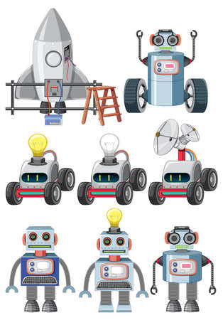 Set of different vintage robots illustrationのイラスト素材