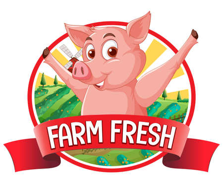 Pig farm fresh logo for pork products illustrationのイラスト素材