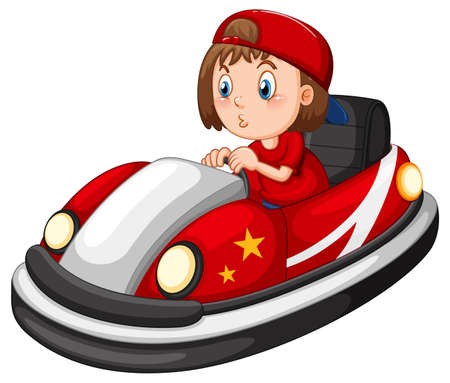 A girl driving bumper car in cartoon design illustrationのイラスト素材