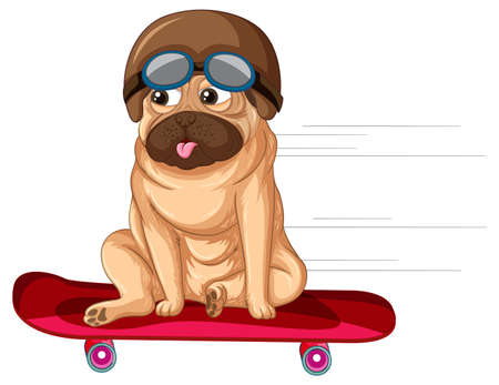 A pug dog on skateboard cartoon illustrationのイラスト素材