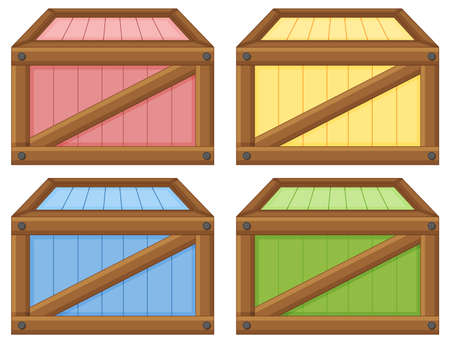 Set of wooden crate on white background illustrationのイラスト素材