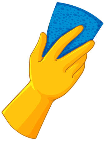 Human hand wearing glove holding sponge for cleaning illustrationのイラスト素材