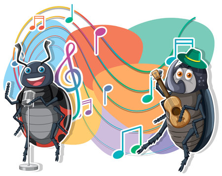 Group of beetle playing music together illustrationのイラスト素材