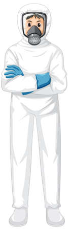 Man in protective hazmat suit illustrationのイラスト素材