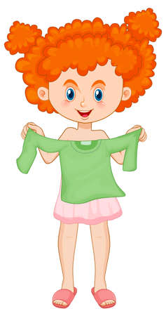 Girl picking up dress on white background illustrationのイラスト素材