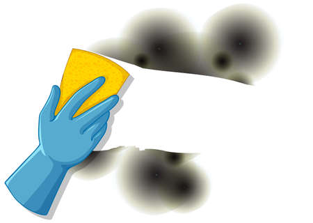 Human hand wearing glove holding sponge for cleaning illustrationのイラスト素材
