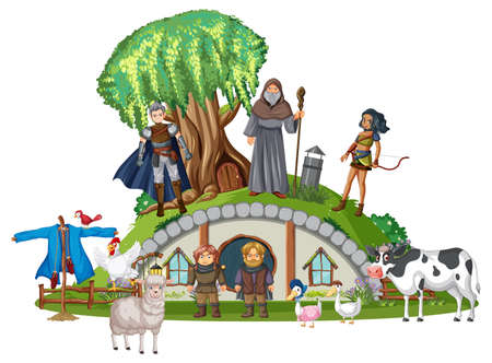 Magic land with medieval cartoon characters illustrationのイラスト素材