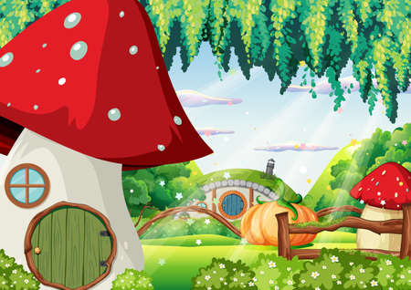 Fantasy forest cartoon background illustrationのイラスト素材