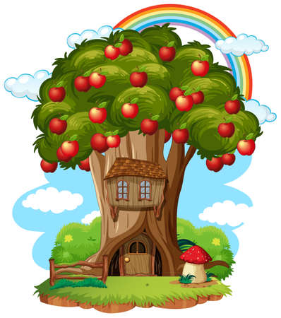 Apple tree house in cartoon style illustrationのイラスト素材