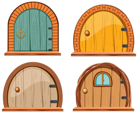 Hobbit house doors set illustrationのイラスト素材