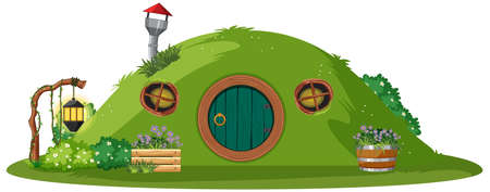 Hobbit house isolated on white background illustrationのイラスト素材