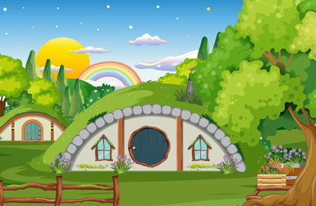 Hobbit house isolated on white background illustrationのイラスト素材