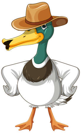 Wild duck wearing cowboy hat illustrationのイラスト素材