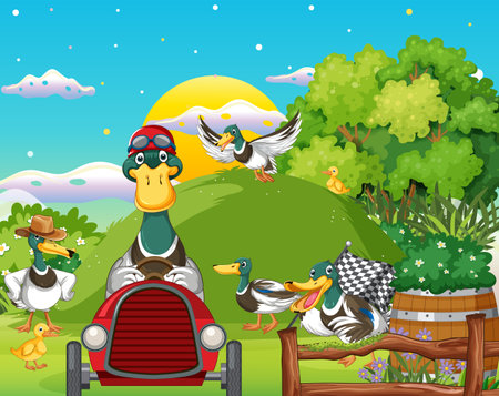People doing yoga at park illustrationのイラスト素材