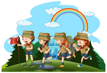 Set of different scout kids illustrationのイラスト素材