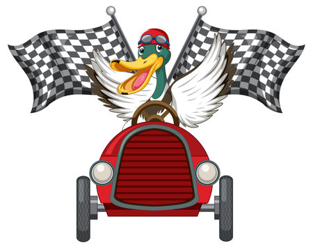 Soapbox derby with duck driving car illustrationのイラスト素材