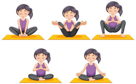 People practicing yoga exercise and meditation illustrationのイラスト素材