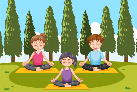 People practicing yoga exercise and meditation illustrationのイラスト素材