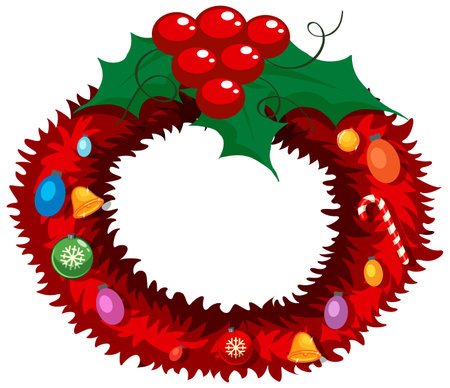 Christmas wreath decorated with holly illustrationのイラスト素材