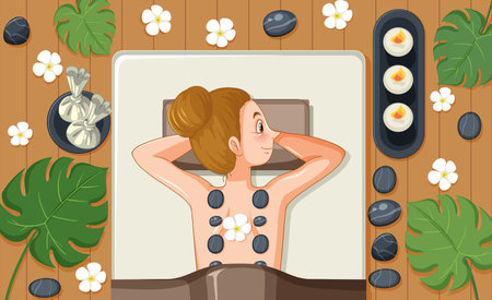 Woman getting stone massage spa illustrationのイラスト素材