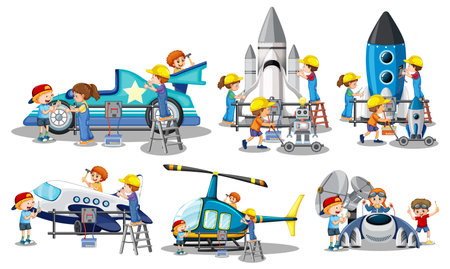 Set of engineer kids  illustrationのイラスト素材