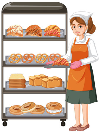 Bakery showcase with pastry products illustrationのイラスト素材